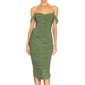 Elegant Olive Green Off-Shoulder Dress